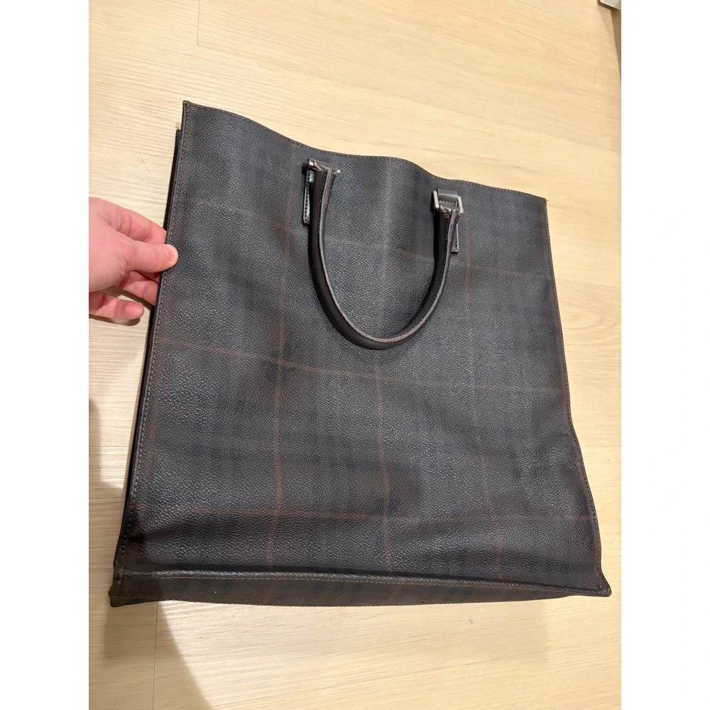Burberry London Smoked Check Tote Bag Brown Leather Trim Made in Italy - Picture 10 of 14